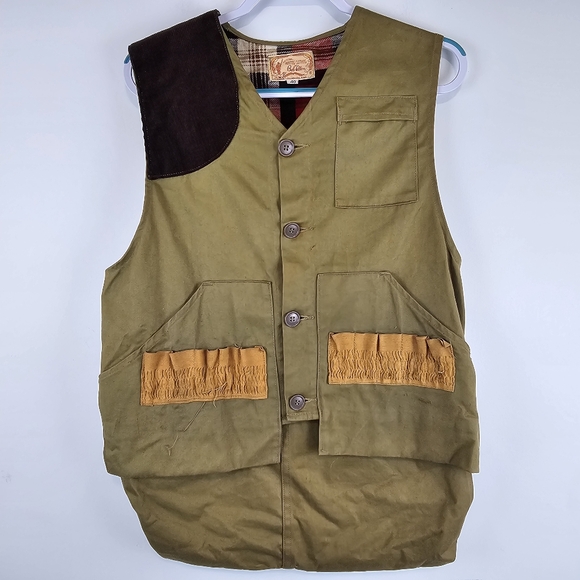 VINTAGE 40s Bob Allen Vest Hunting Shooting Skeet Trap Canvas Flannel Size 40 - Picture 1 of 13